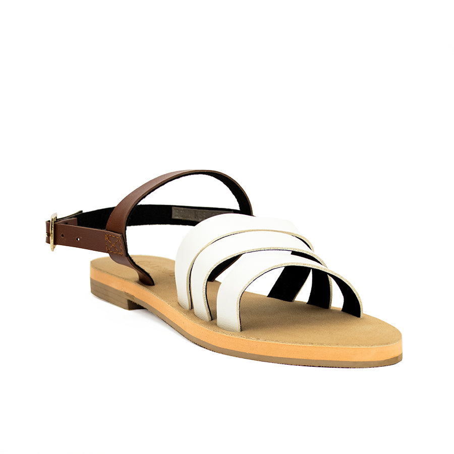 Cardams ECLA RSS 00002 White/Brown Women Flat Sandals
